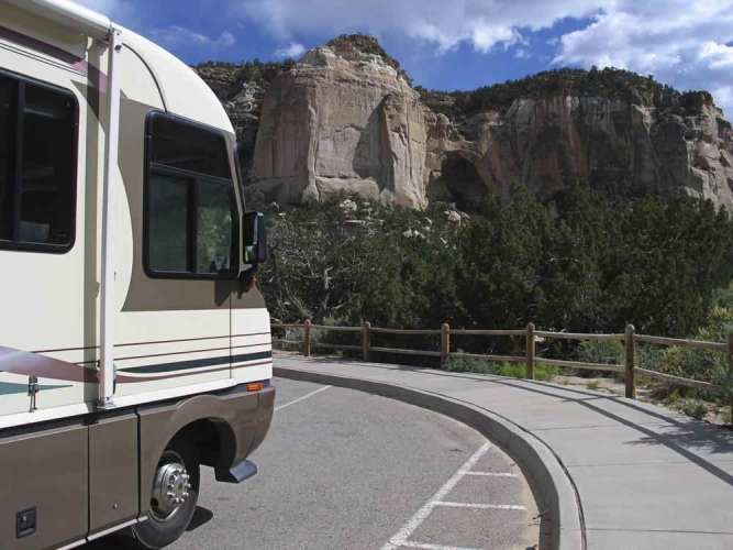 RV parked at scenic overlook
